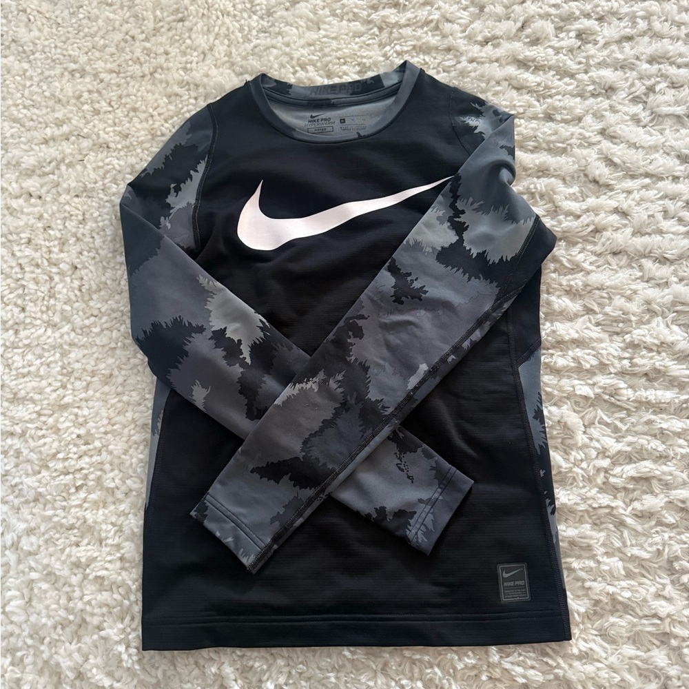 Nike Pro Hyperwarm Black and Gray Top Boys XL